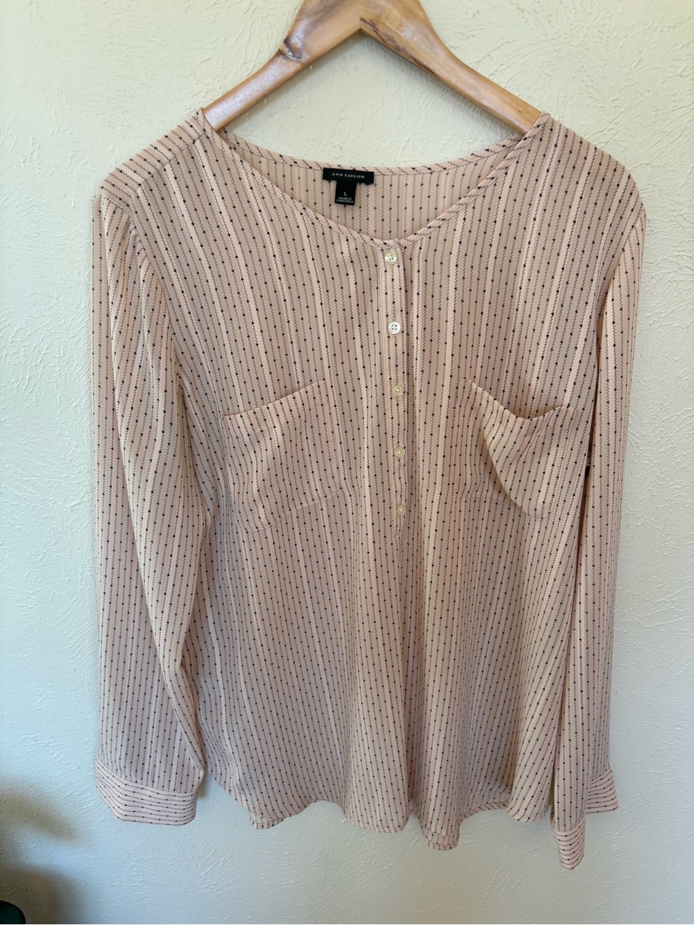 Ann Taylor Tan Pinstripe Button-Front Blouse